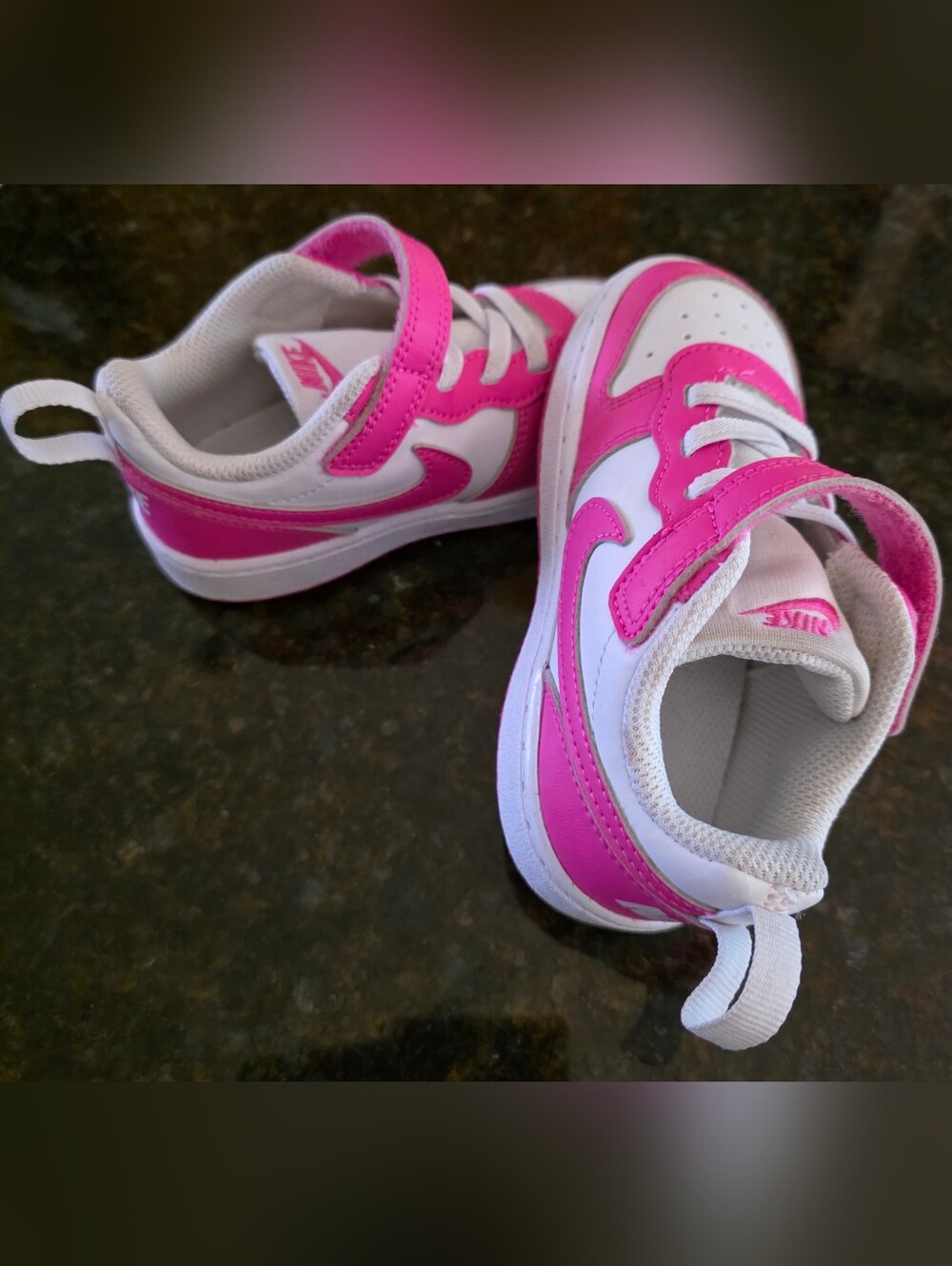 Nike Kids White and Pink Hook-and-Loop Sneakers